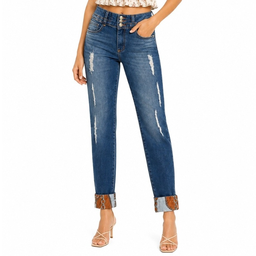 Bon Bon Up Skinny Jeans Women Size 12 Blue Distressed High Rise Stretch Boho